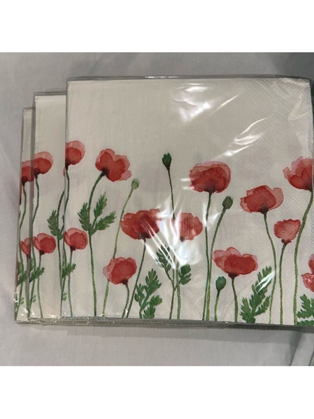 Poppy Field Florals Ivory Set of 3 x 16 ea Square Paper Napkins